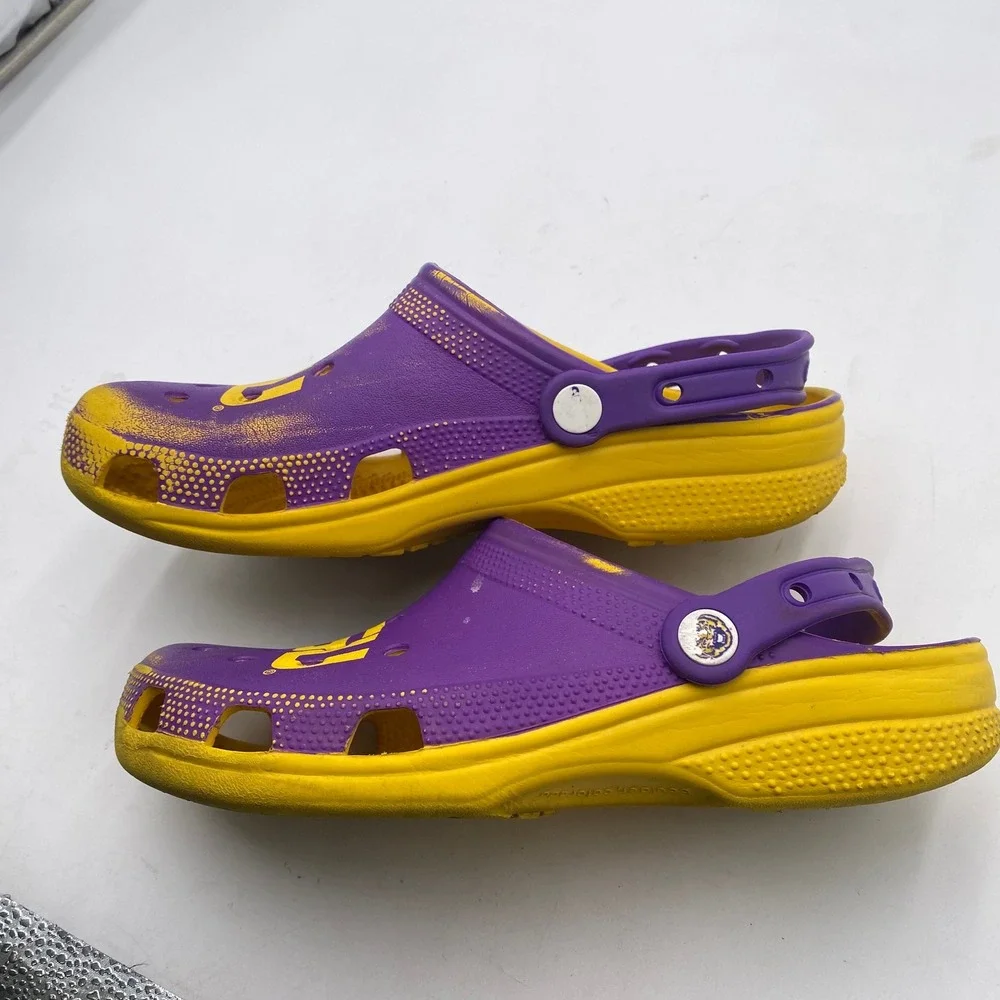 LSU Crocs Classic Clog Shoes Mens 8 Womens 10 Purple Yellow Tigers Fan Gear NCAA